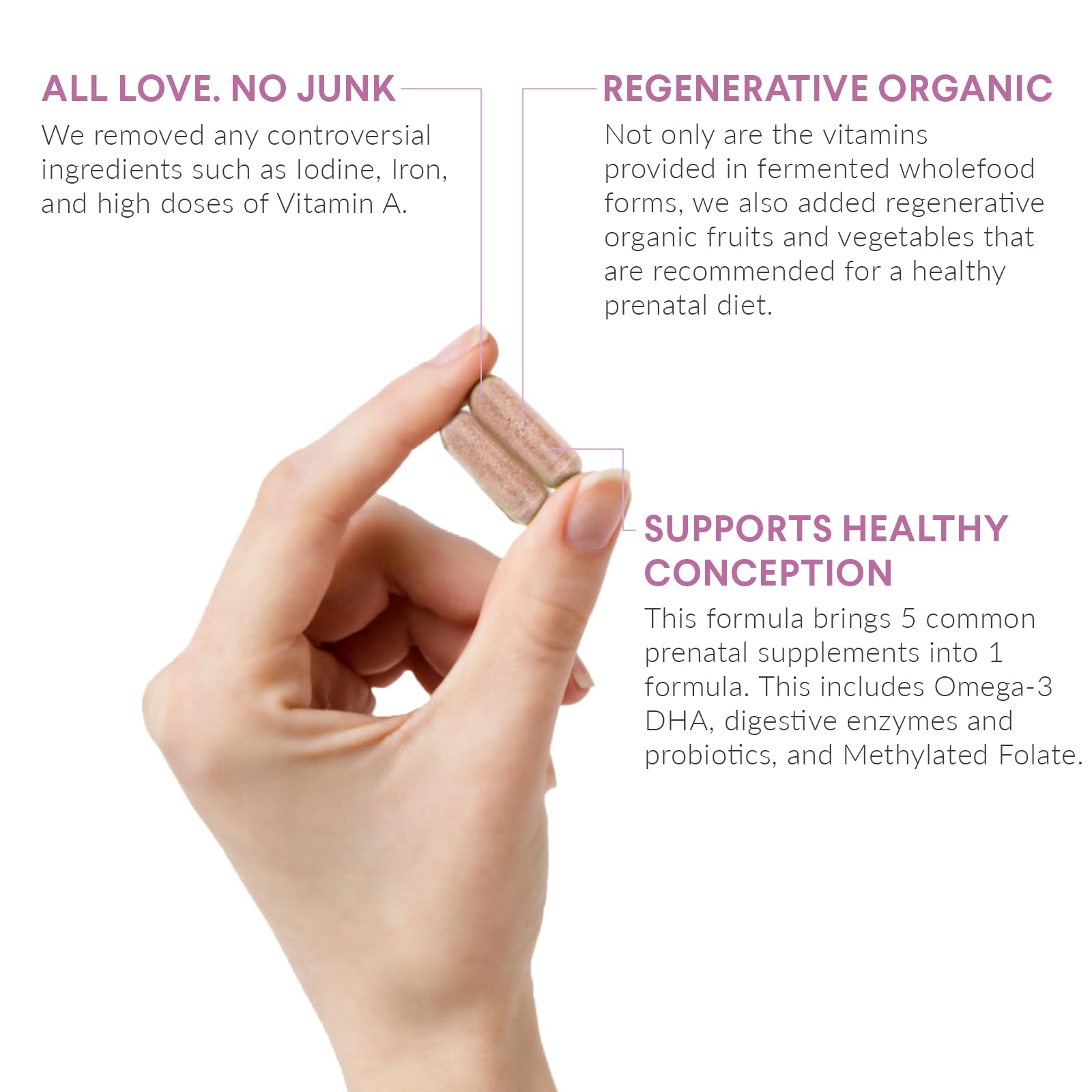 Nutritional Roots Prenatal DHA regenerative organic ingredients emphasize clean nutrition for moms.