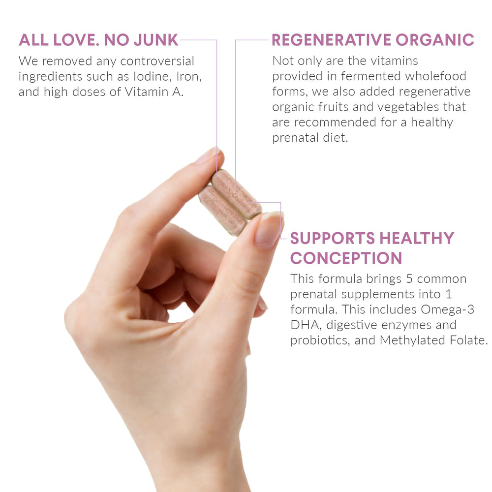 Nutritional Roots Prenatal DHA regenerative organic ingredients emphasize clean nutrition for moms.