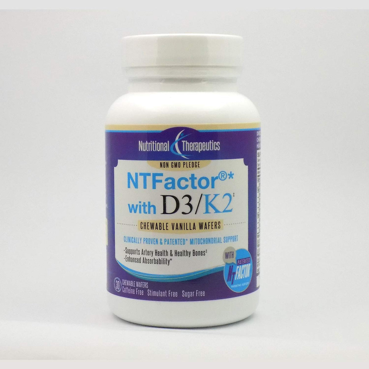 Nutritional Therapeutics D3/K2 NT Factor Vanilla wafers pack for natural energy support.