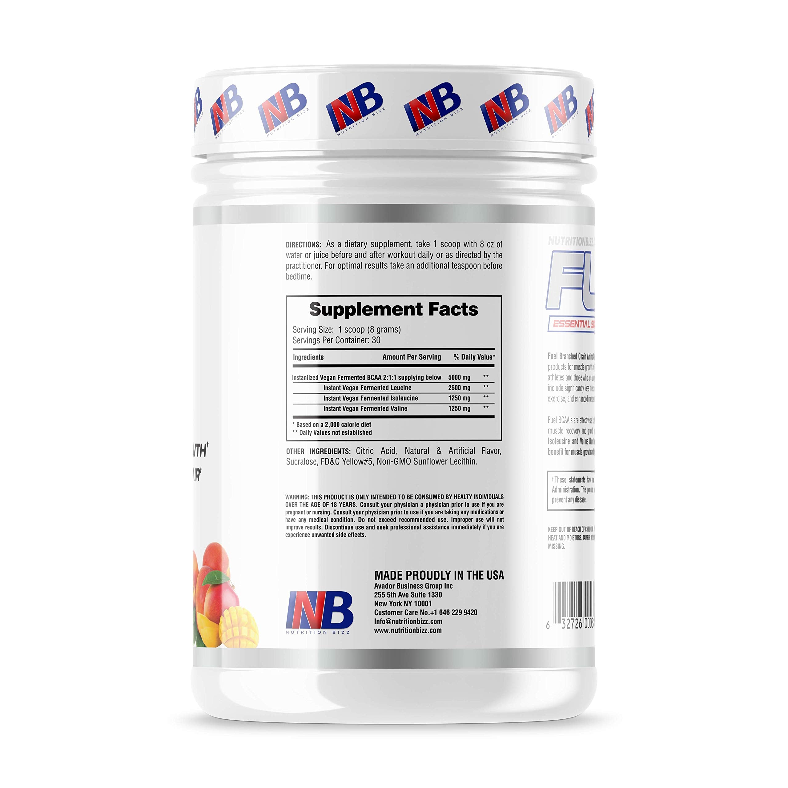 NutritionBizz BCAA etiqueta con datos nutricionales claros para planificar consumo.
