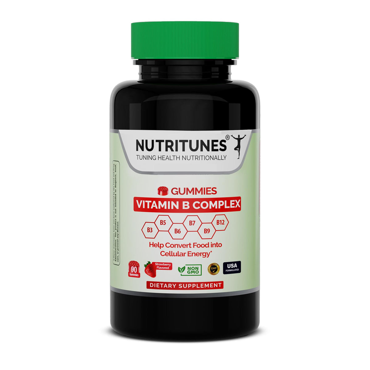 Nutritunes Vitamin B Complex Gummies bottle front for easy daily supplementation.