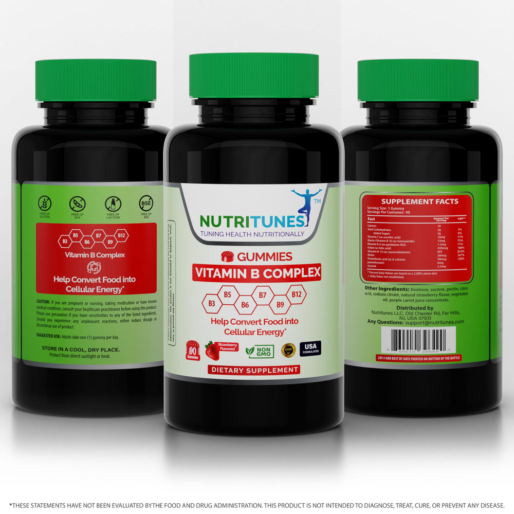 Nutritunes Vitamin B Complex Gummies two gummies serving on daily routine.