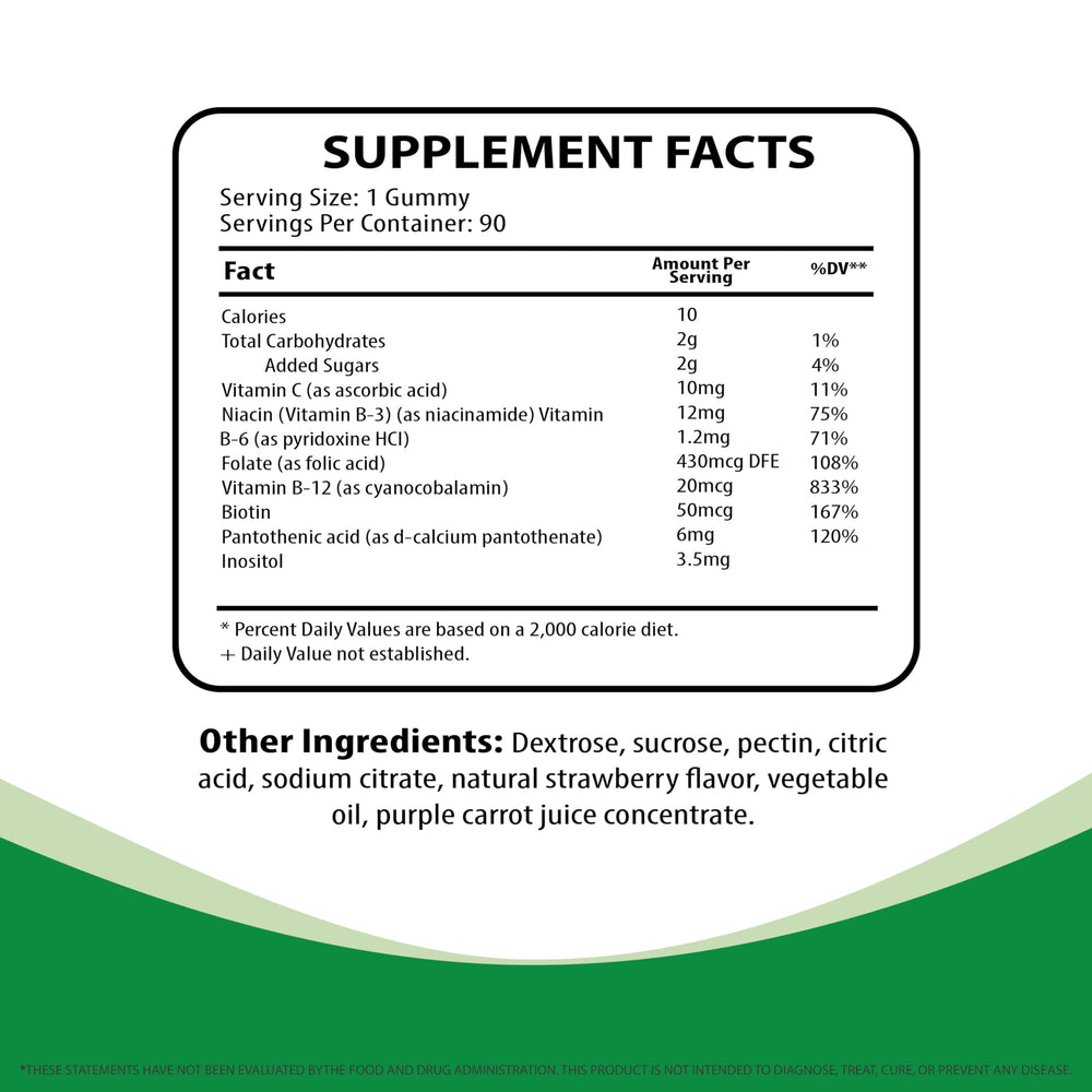 Nutritunes Vitamin B Complex Gummies vegan label close-up for clean nutrition.