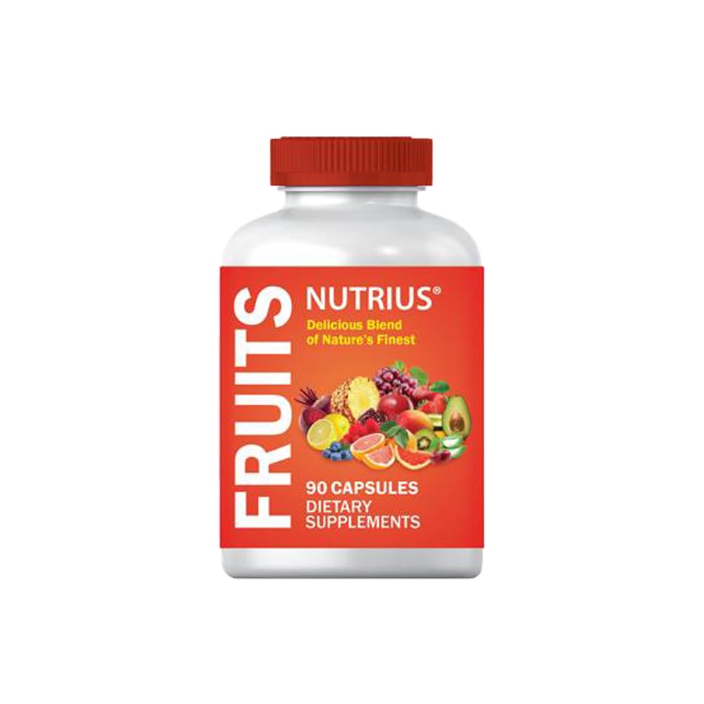 Nutrius Fruits Delicious Blend bottle front showing 90 capsules for daily vitality