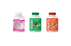 Nutrius Fruits Delicious Blend label detail emphasizing non-GMO, all-natural ingredients