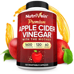 Nutrivein ACV bottle front highlighting 1600 mg for digestion and cleansing
