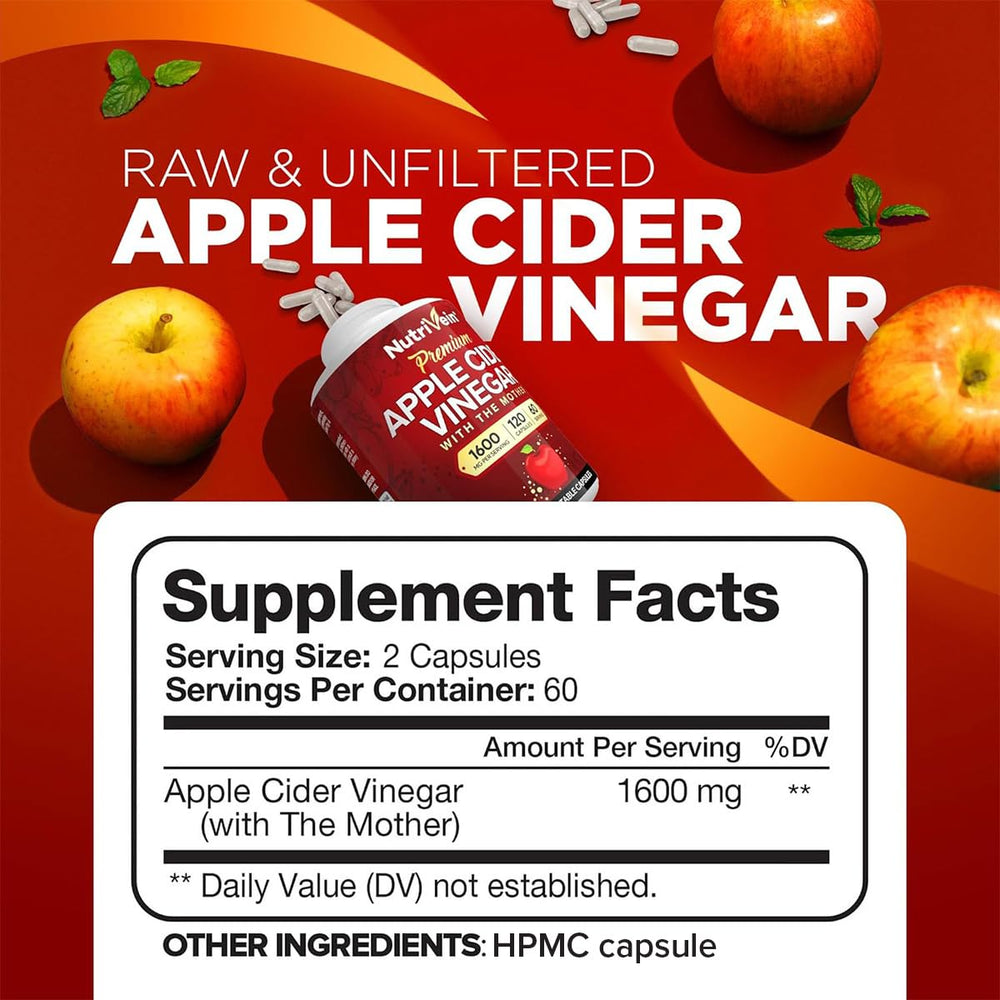 Nutrivein ACV label illustrating premium ingredients and non-GMO manufacturing
