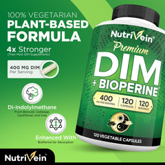 Nutrivein DIM with Bioperine packaging highlights enhanced absorption.