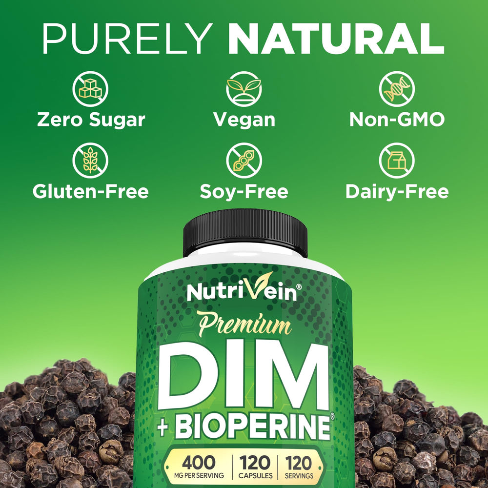 Nutrivein DIM USA-made facility seal signals quality manufacturing.