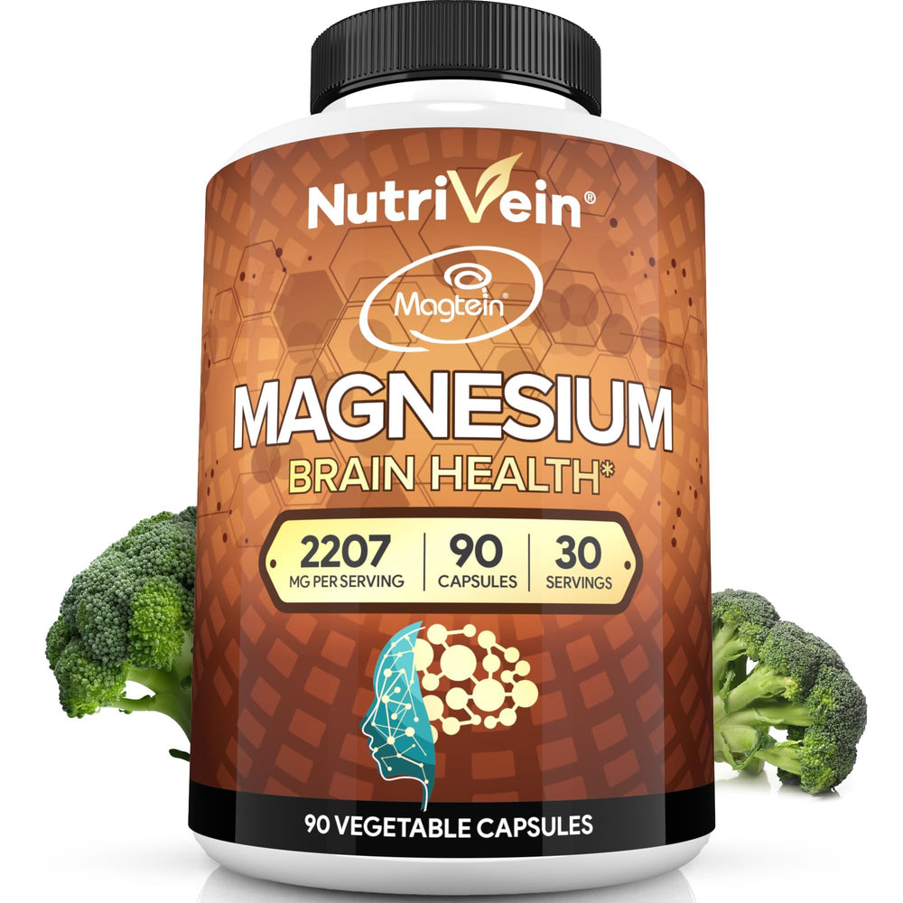 Nutrivein Magtein bottle showing brain-supporting magnesium L-threonate for daily focus.