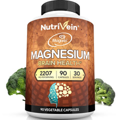Nutrivein Magtein bottle showing brain-supporting magnesium L-threonate for daily focus.