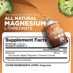 Nutrivein Magtein caps close-up highlights easy-to-swallow vegan capsules for gentle digestion.