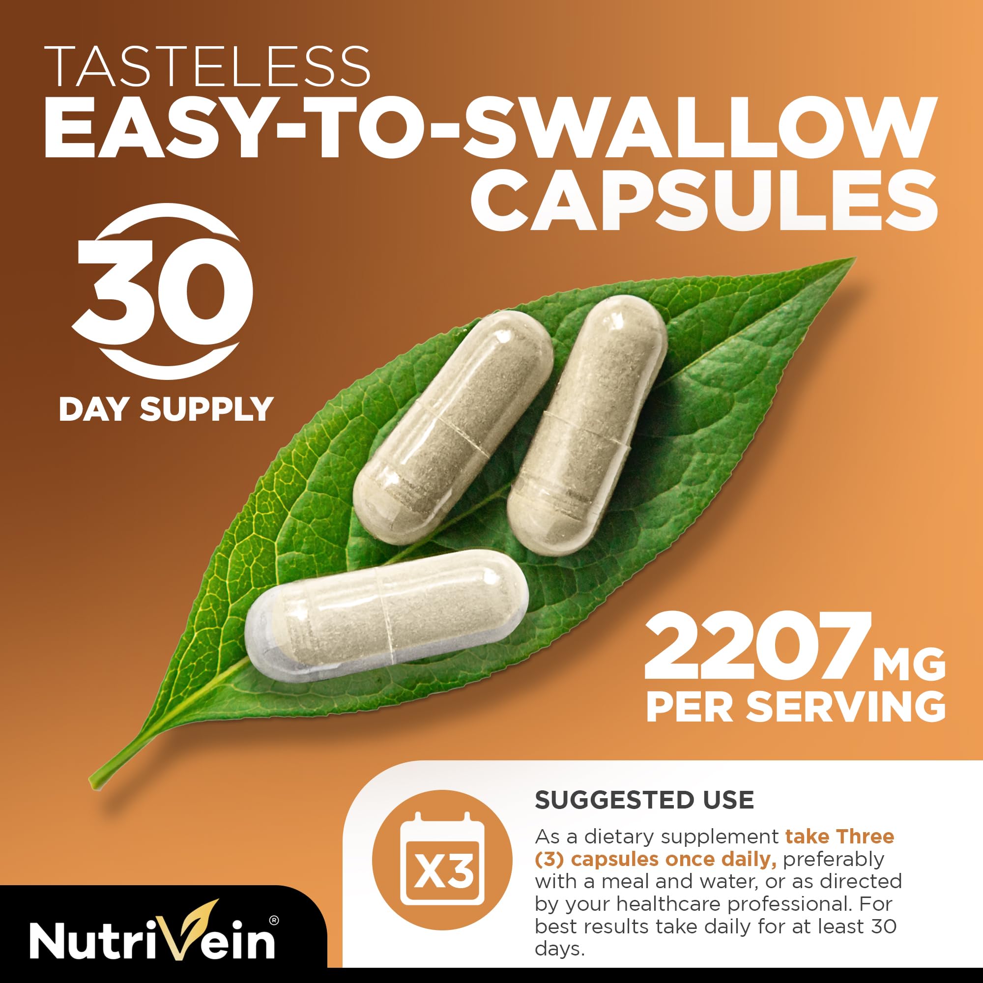 Nutrivein Magtein vegan-ingredients-icons emphasize plant-based, non-GMO formulation.