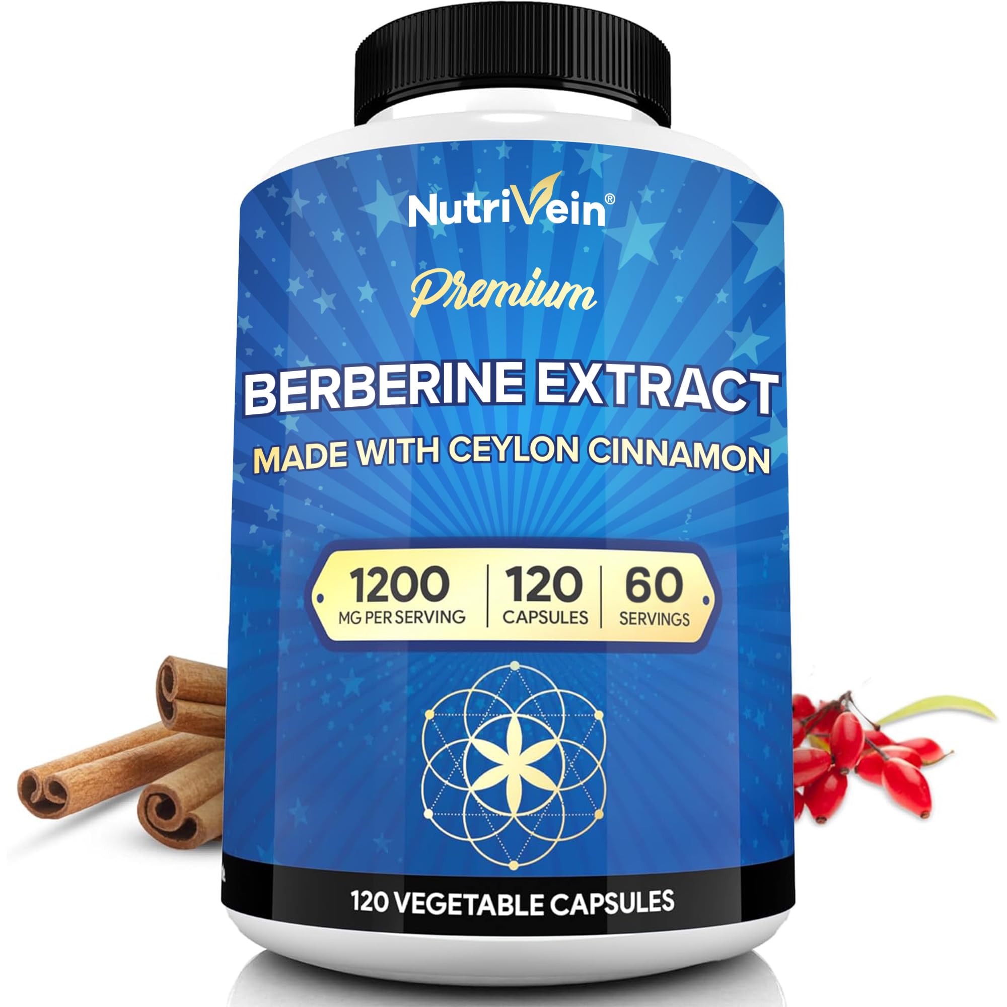 Nutrivein Premium Berberine 1200mg bottle for daily wellness
