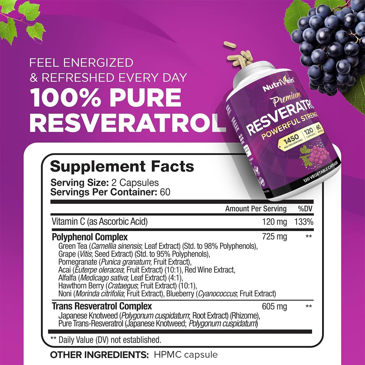Nutrivein Resveratrol capsules ready to swallow for daily wellness