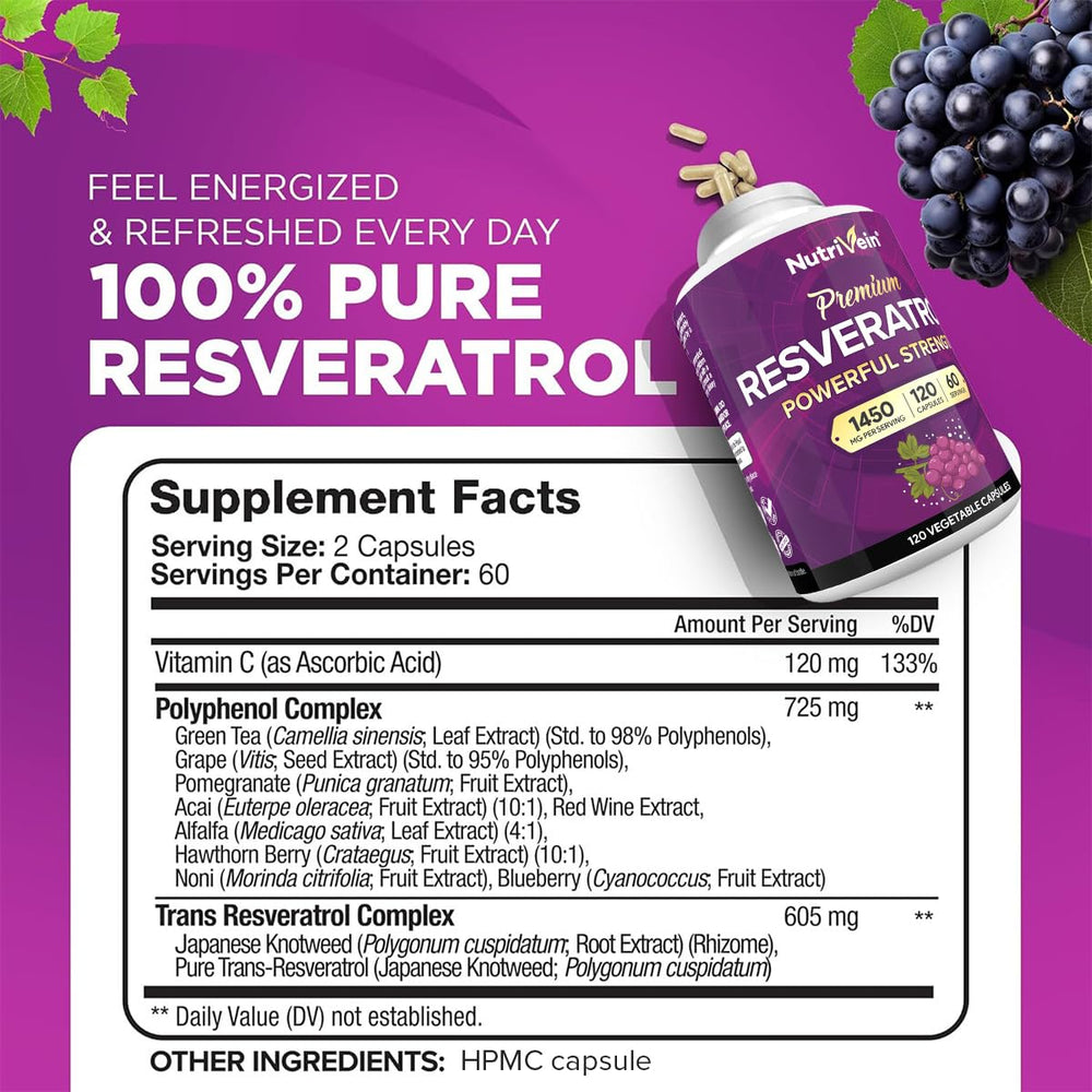 Nutrivein Resveratrol capsules ready to swallow for daily wellness