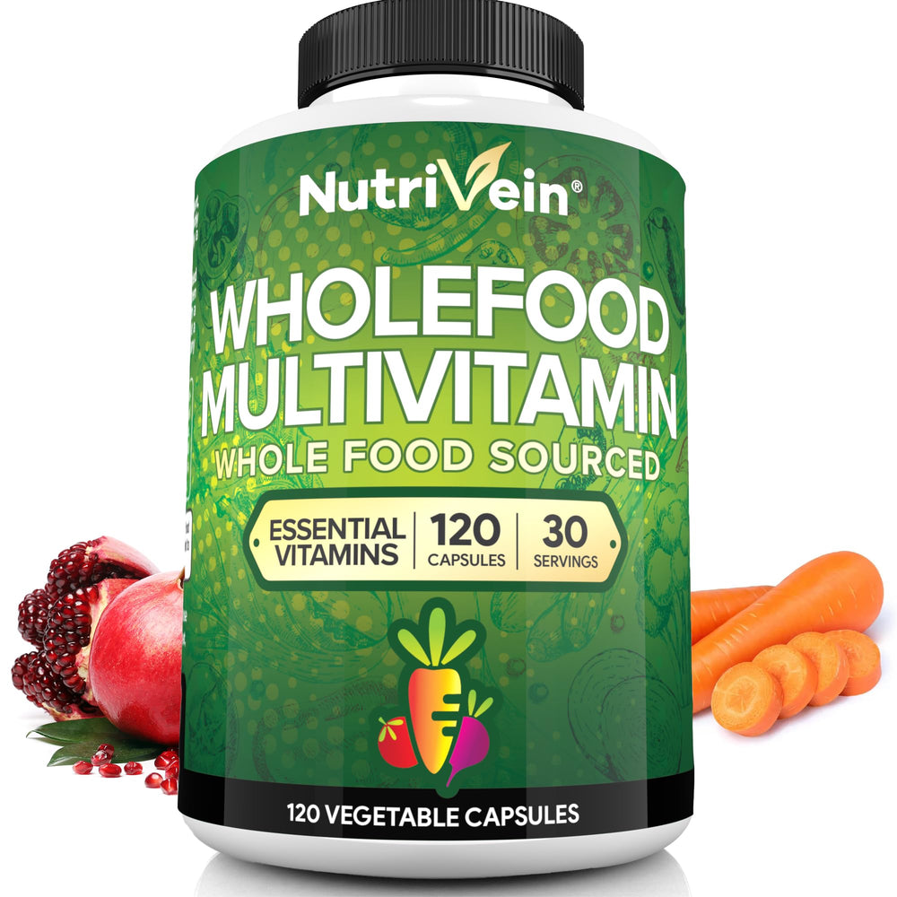 Nutrivein Whole Food Multivitamin for men bottle closeup promotes daily vitality