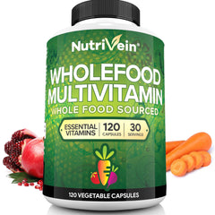 Nutrivein Whole Food Multivitamin for men bottle closeup promotes daily vitality