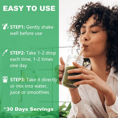 Nutrively Soursop Drops green liquid displays vibrant color from chlorophyll-rich plants.