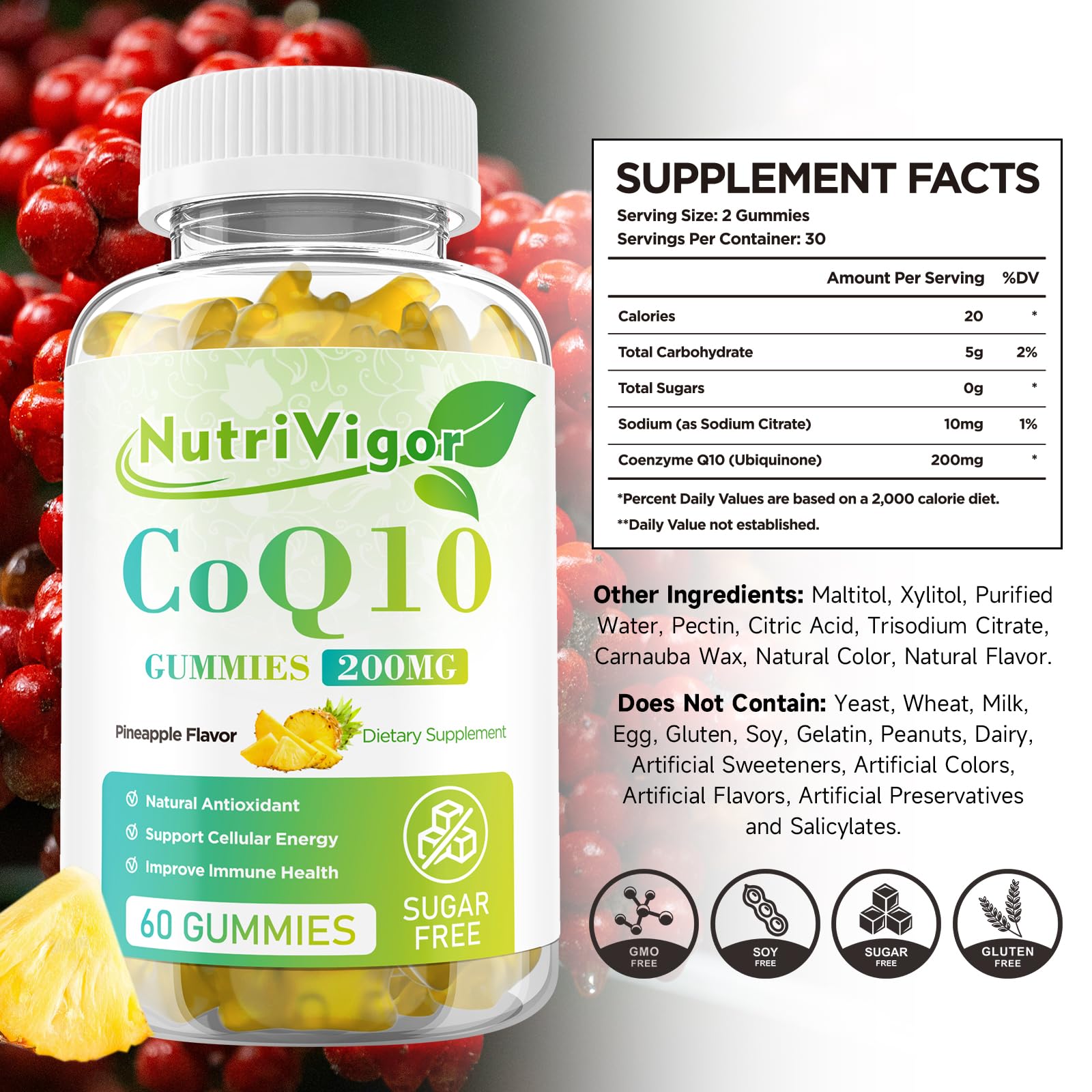 NutriVigor CoQ10 Gummies high-absorption formula near bottle