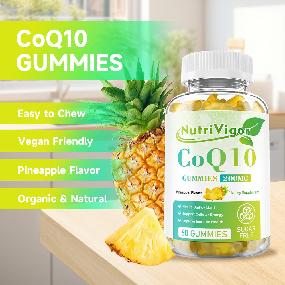 NutriVigor CoQ10 Gummies pineapple flavor close-up droplets