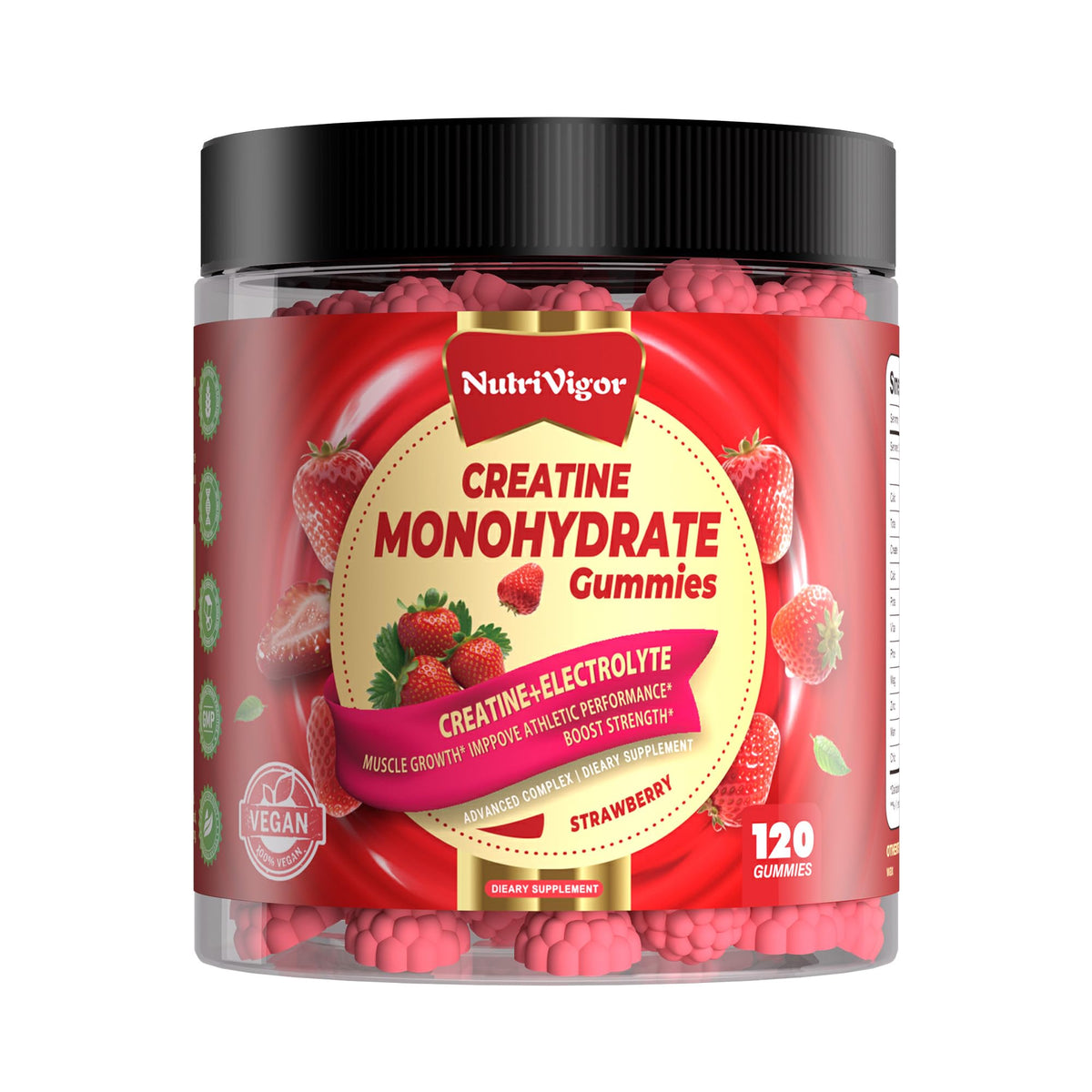 NutriVigor Creatine Gummies bottle for workout energy support.