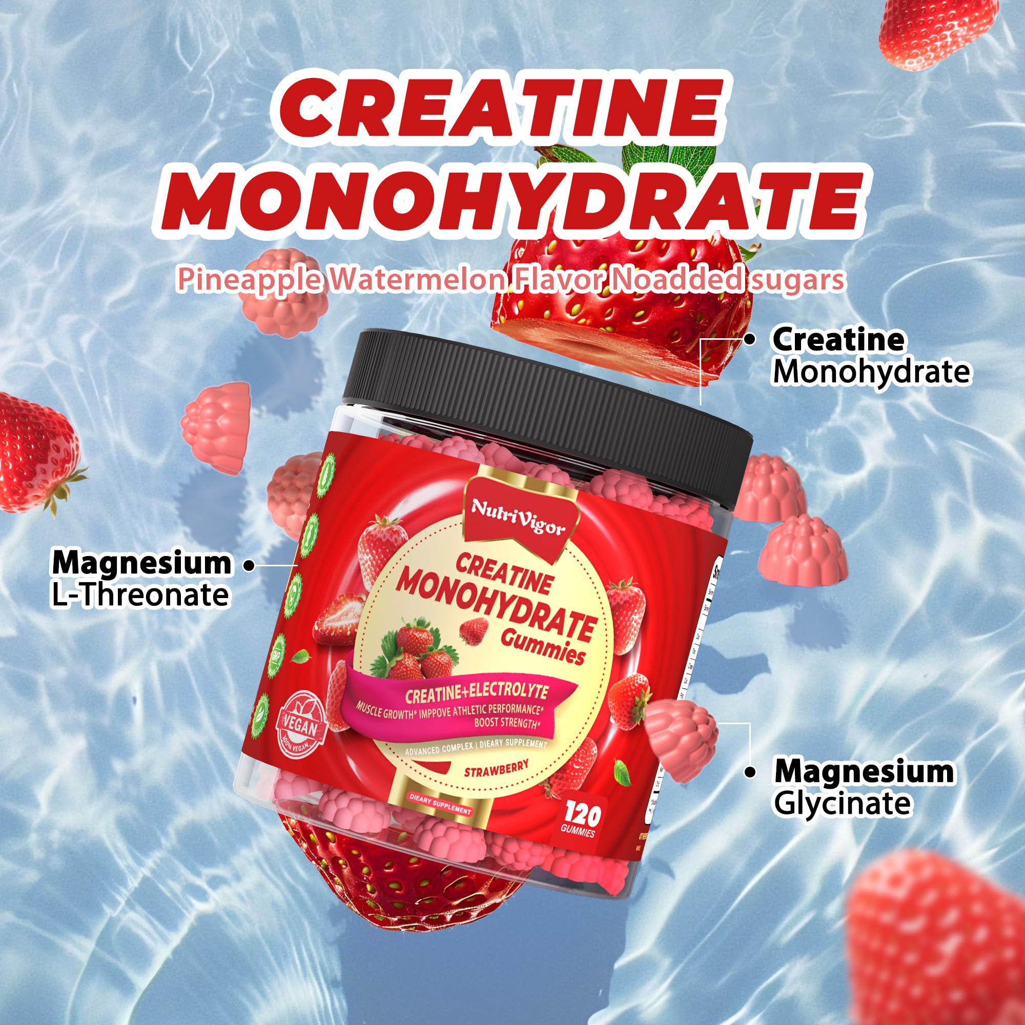 NutriVigor strawberry gummies close-up highlighting flavor appeal.