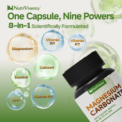 Label highlights ingredients: calcium, inositol, B vitamins, D3, K2 and zinc