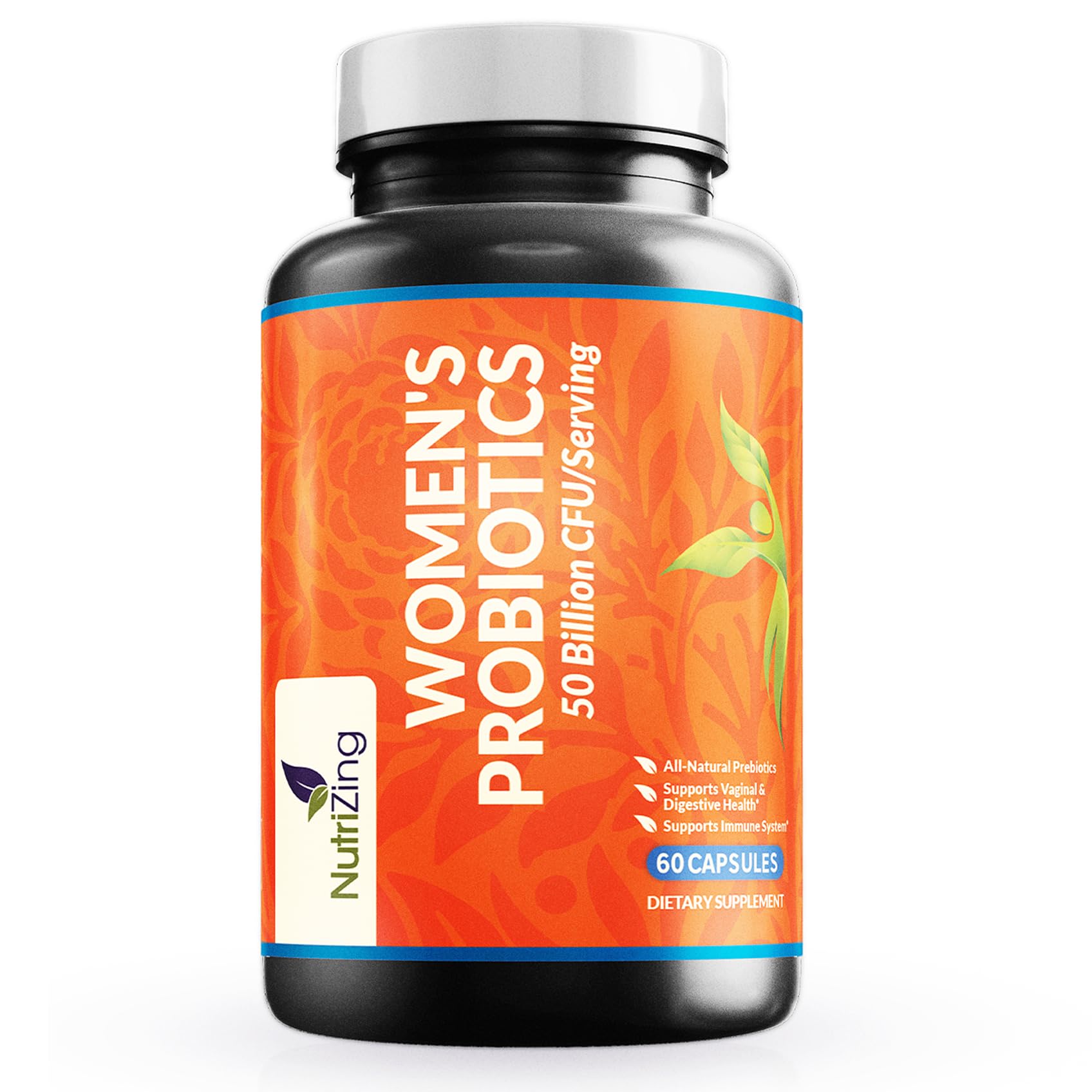 NutriZing Women's Probiotic bottle front view for on-the-go gut health