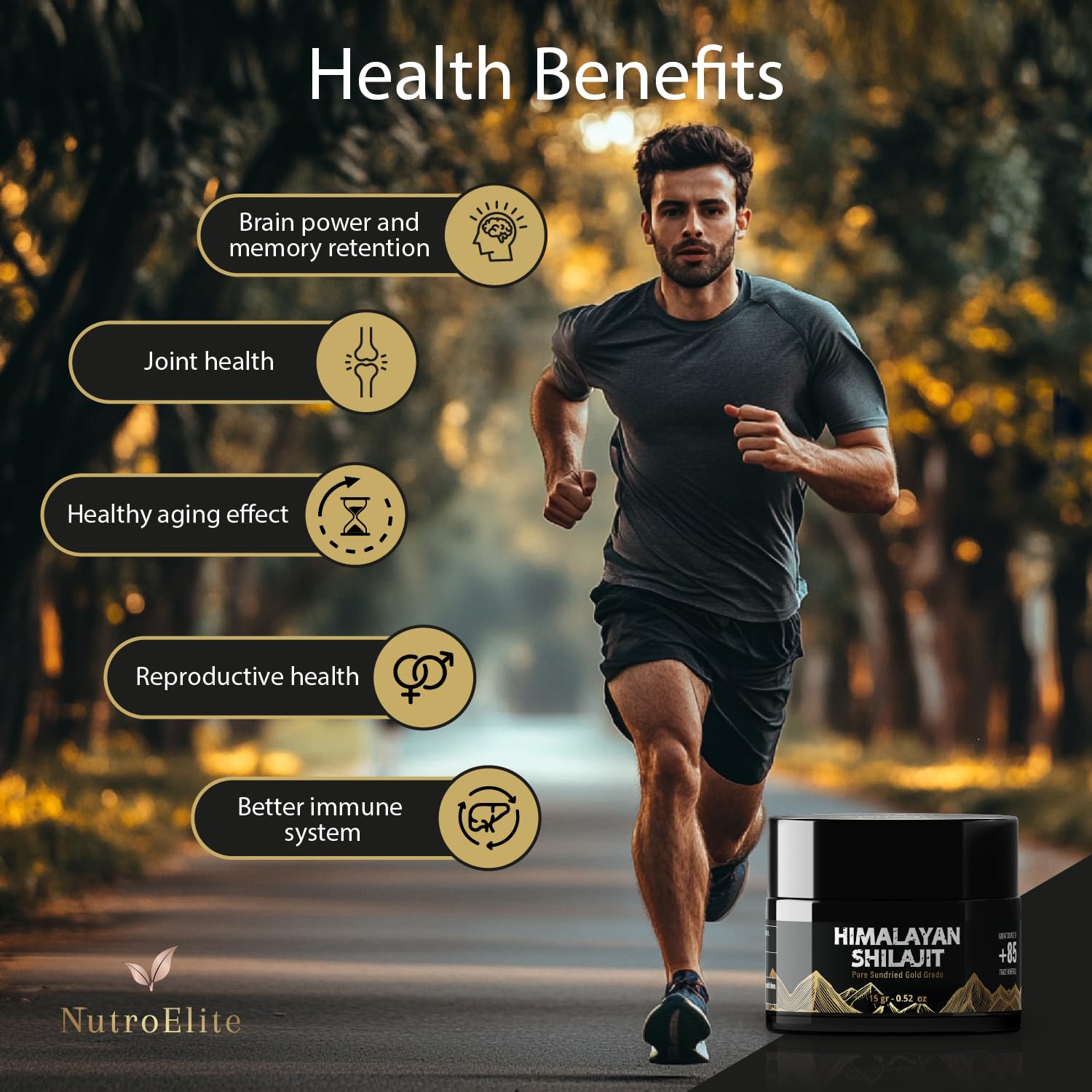 NutroElite shilajit resin dissolve in warm water for a quick ritual.