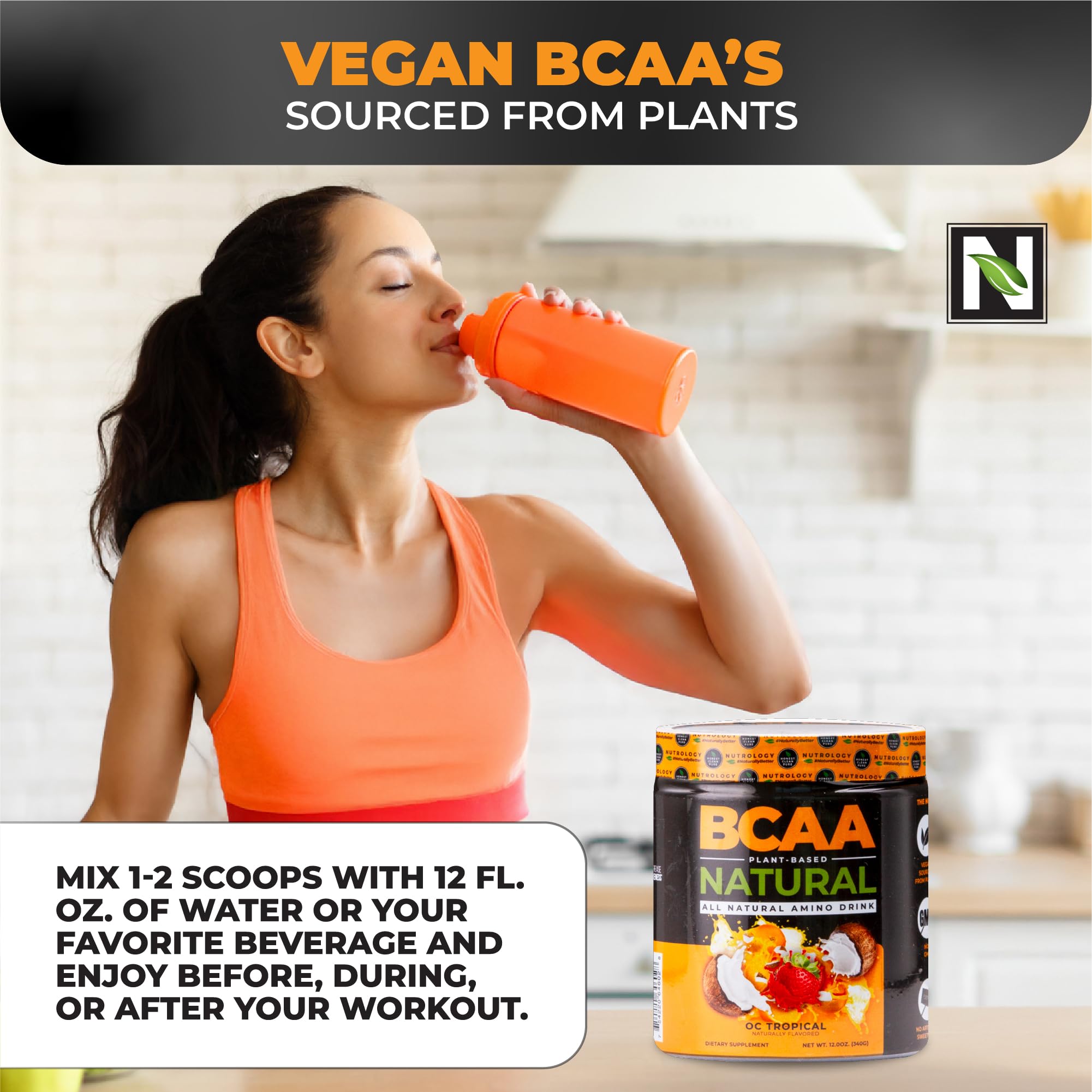 Nutrology BCAA Natural label closeup emphasizing clean ingredients