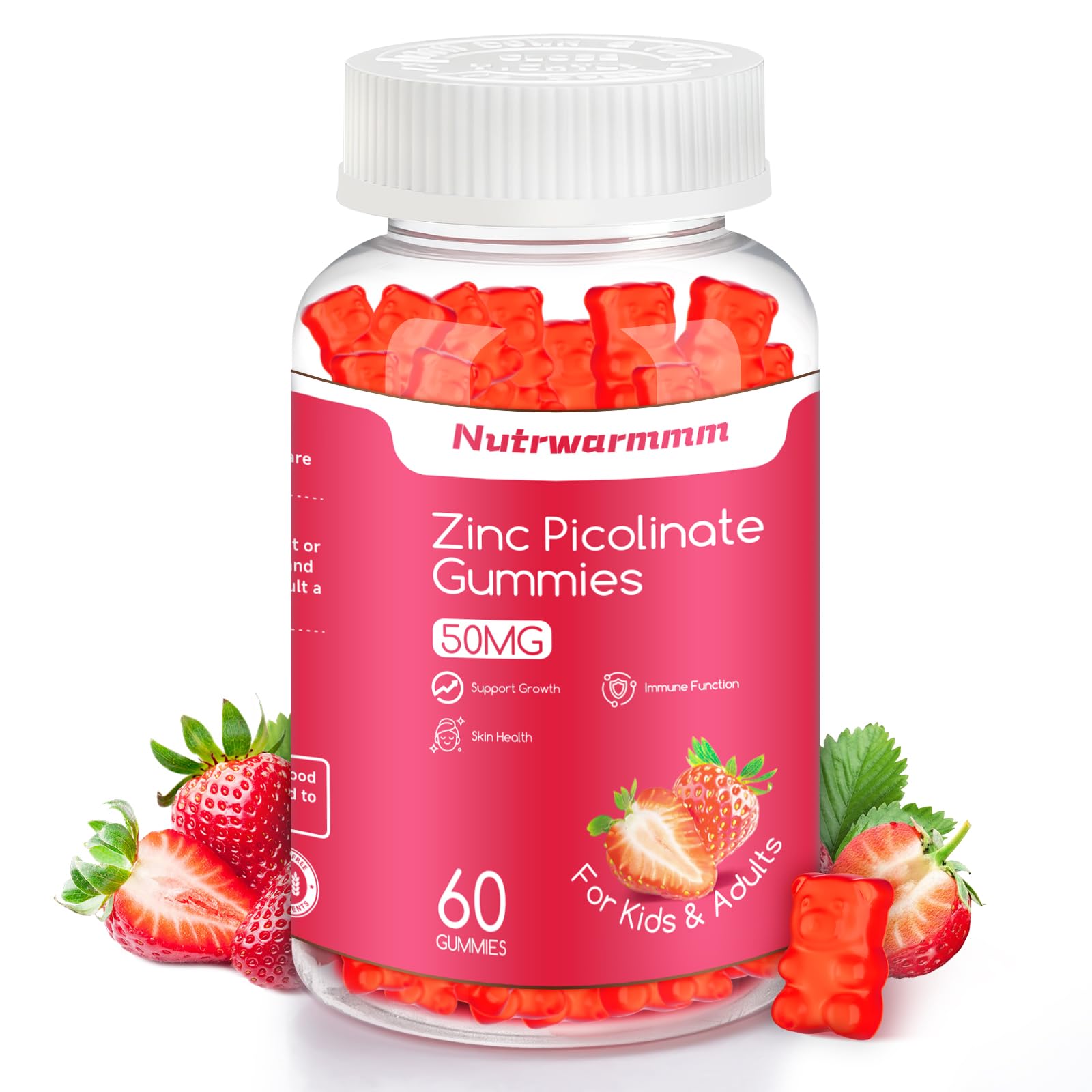 Nutrwarmmm Zinc Picolinate Gummies bottle showing daily dose for immune support