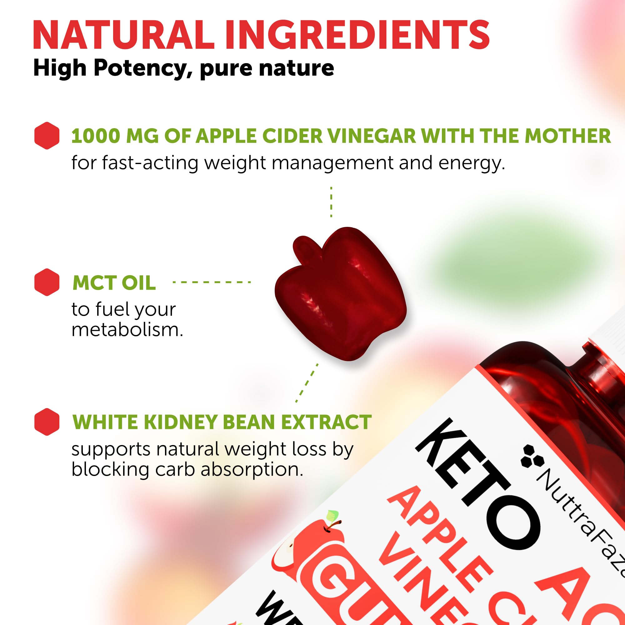 NuttraFaza Keto ACV Gummies ingredients showing ACV, beet, and pomegranate.