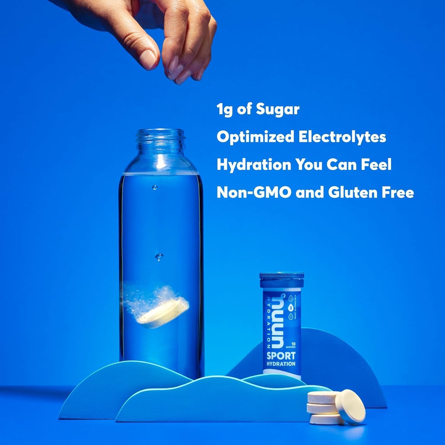 Nuun Active packaging icons indicate non-GMO, vegan, and gluten-free qualities.
