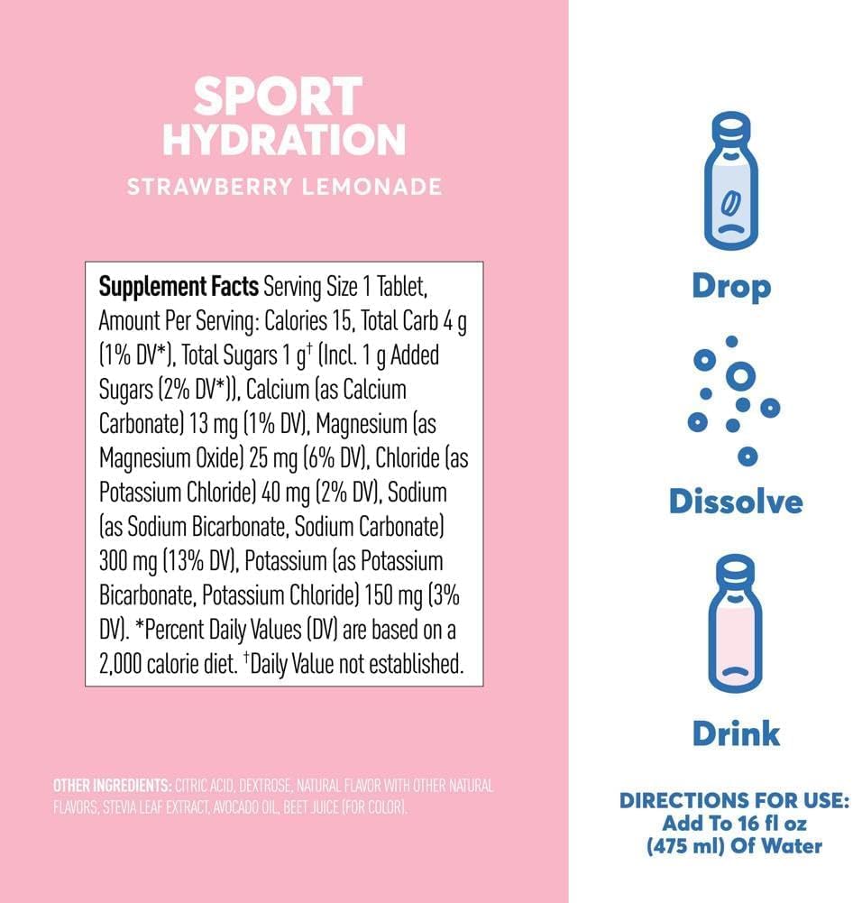 Glass of prepared Nuun Active Strawberry Lemonade highlighting crisp flavor.