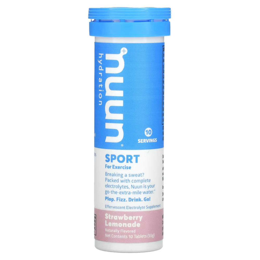 Nuun Active Strawberry Lemonade tablets in a tub for on the go hydration.