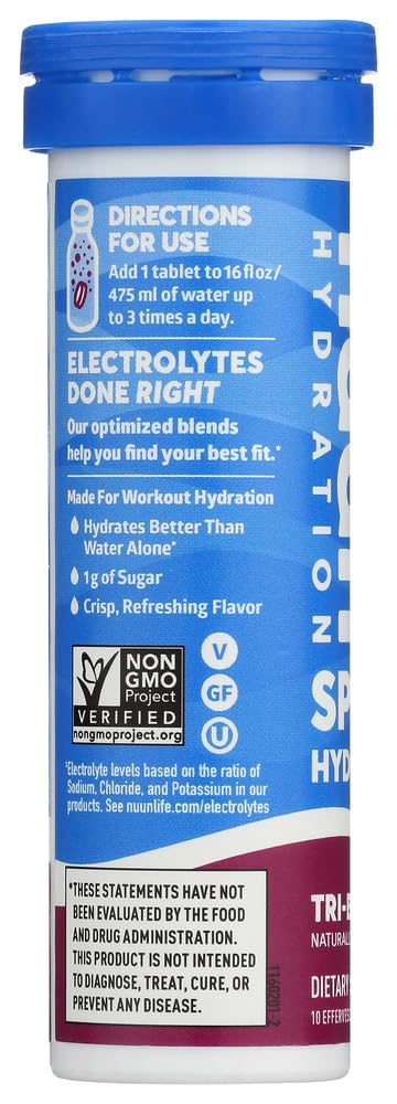 Nuun Active Tri-Berry tablets dissolving in water for quick electrolyte replenishment.