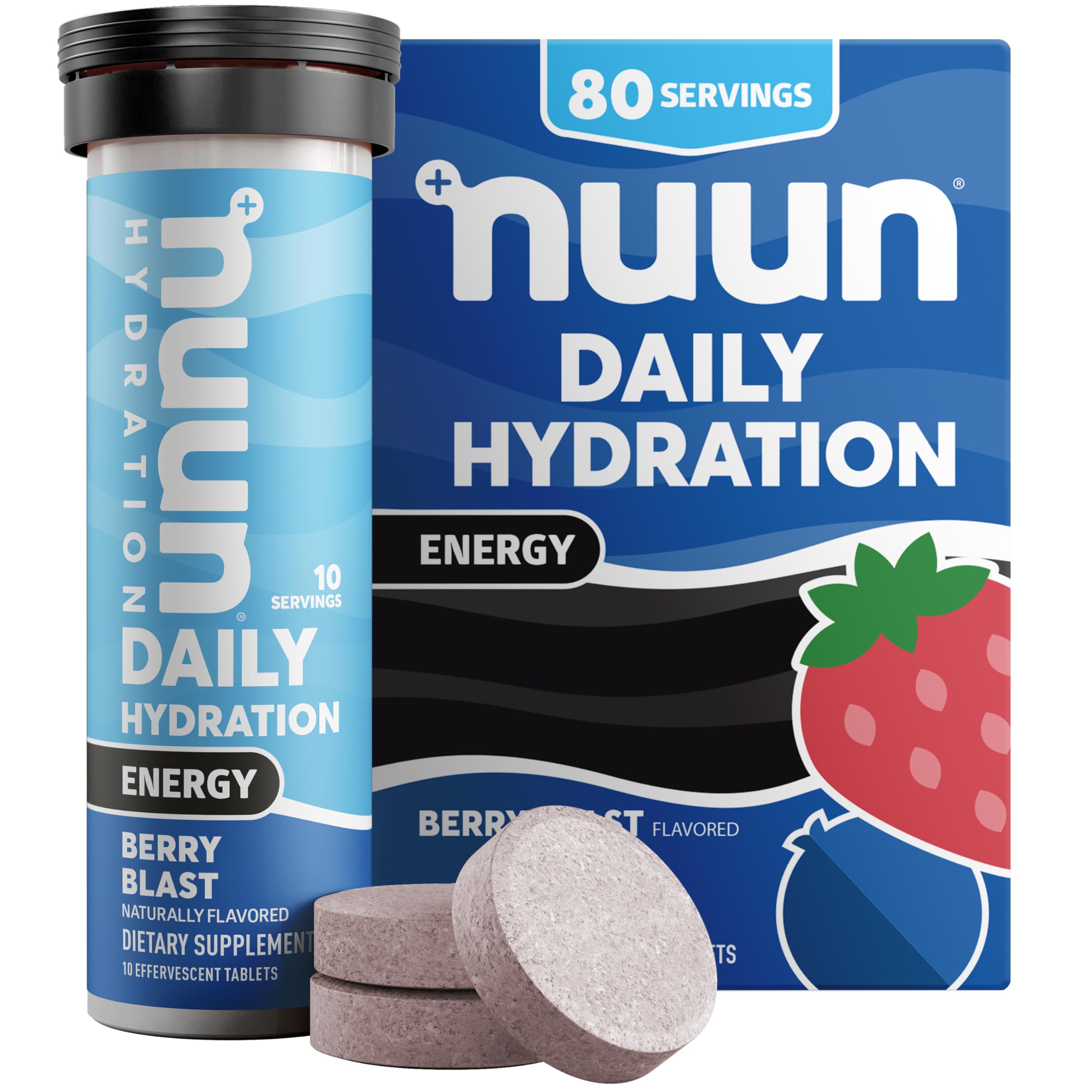 Nuun Energy Berry Blast tablets ready to dissolve for refreshing hydration on the go