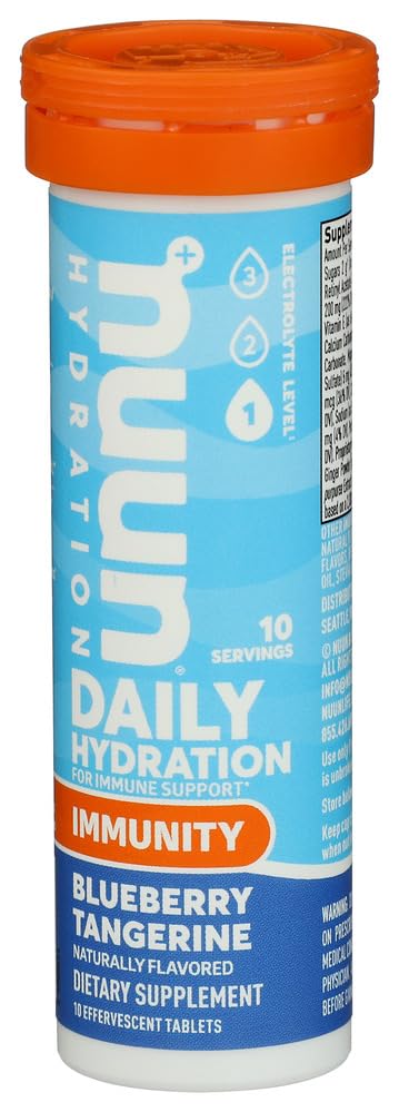 Nuun Immunity Blueberry Tangerine flavor enhances daily hydration with a refreshing taste.
