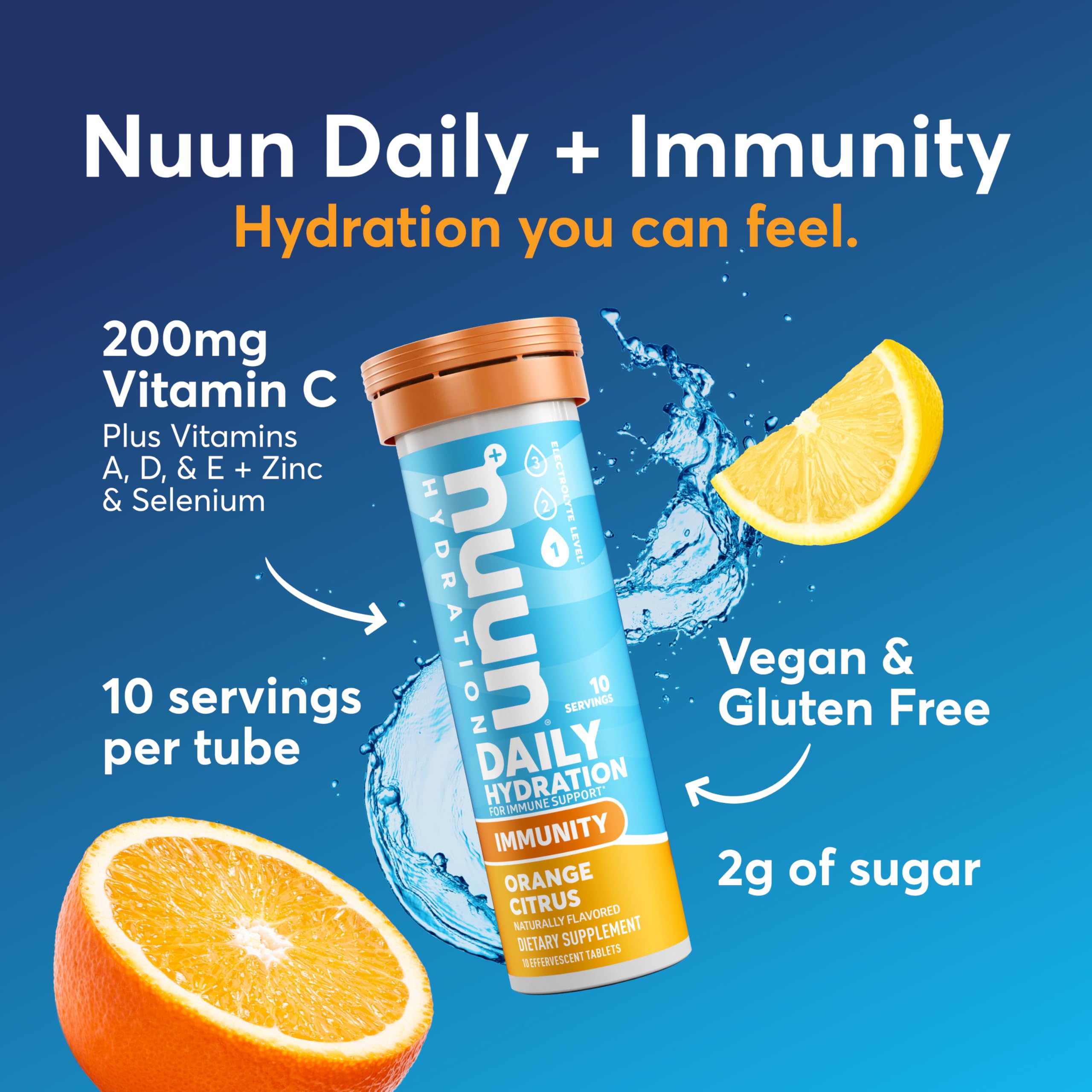 Nuun Immunity tablets dissolving in water for refreshing electrolyte drink.