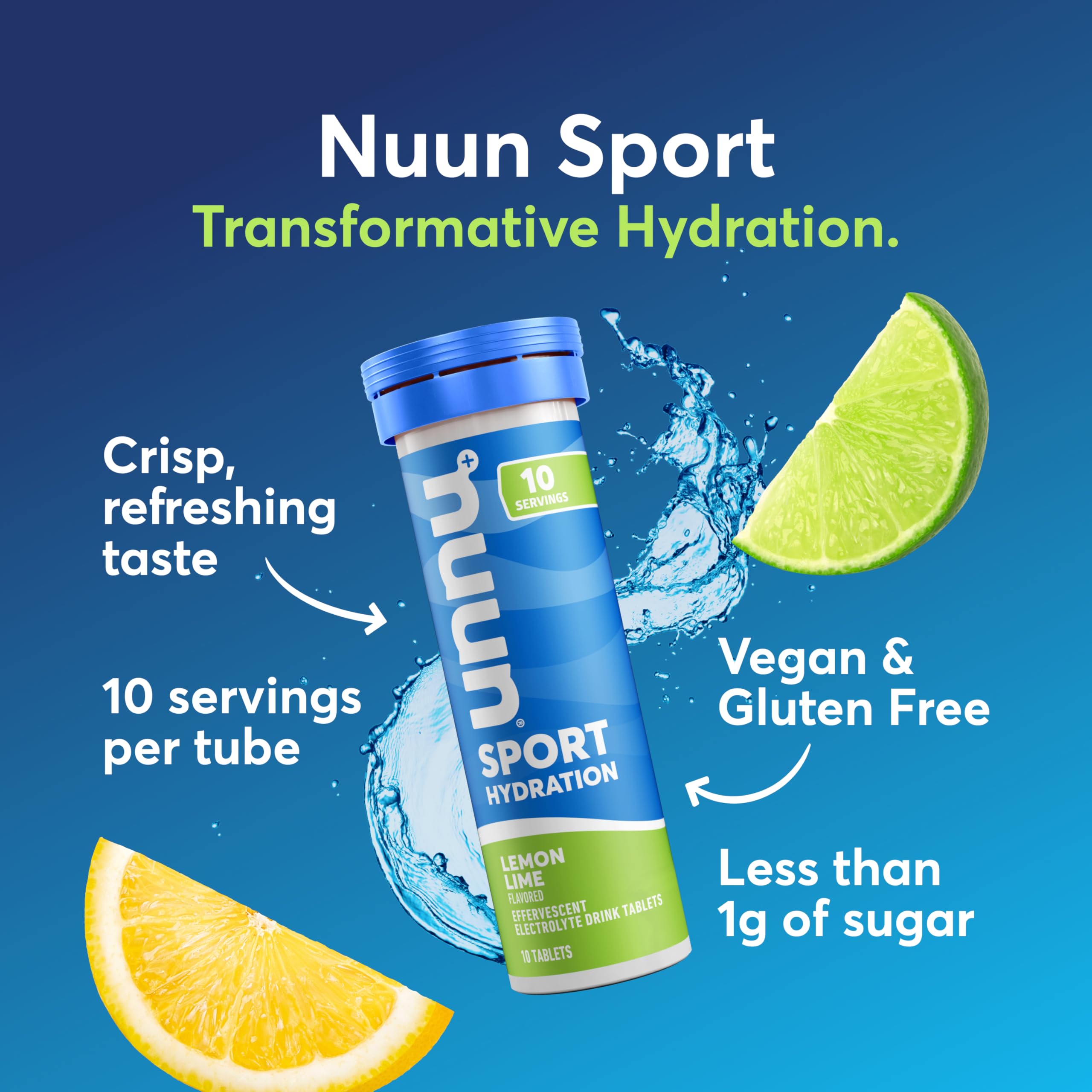 Nuun Sport Lemon Lime tablet dissolving in a 16oz water bottle for on-the-go hydration