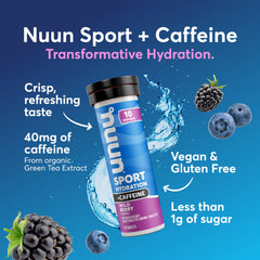 Nuun Sport caffeine tablets close-up showing caffeine boost for activity
