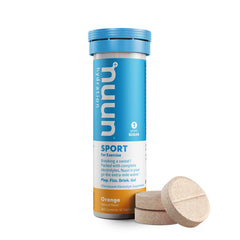 Nuun Sport Orange tablets in the tub, ready for travel-friendly hydration today.