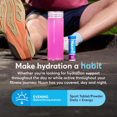 Tablet dropping into water with fizz to start hydration.