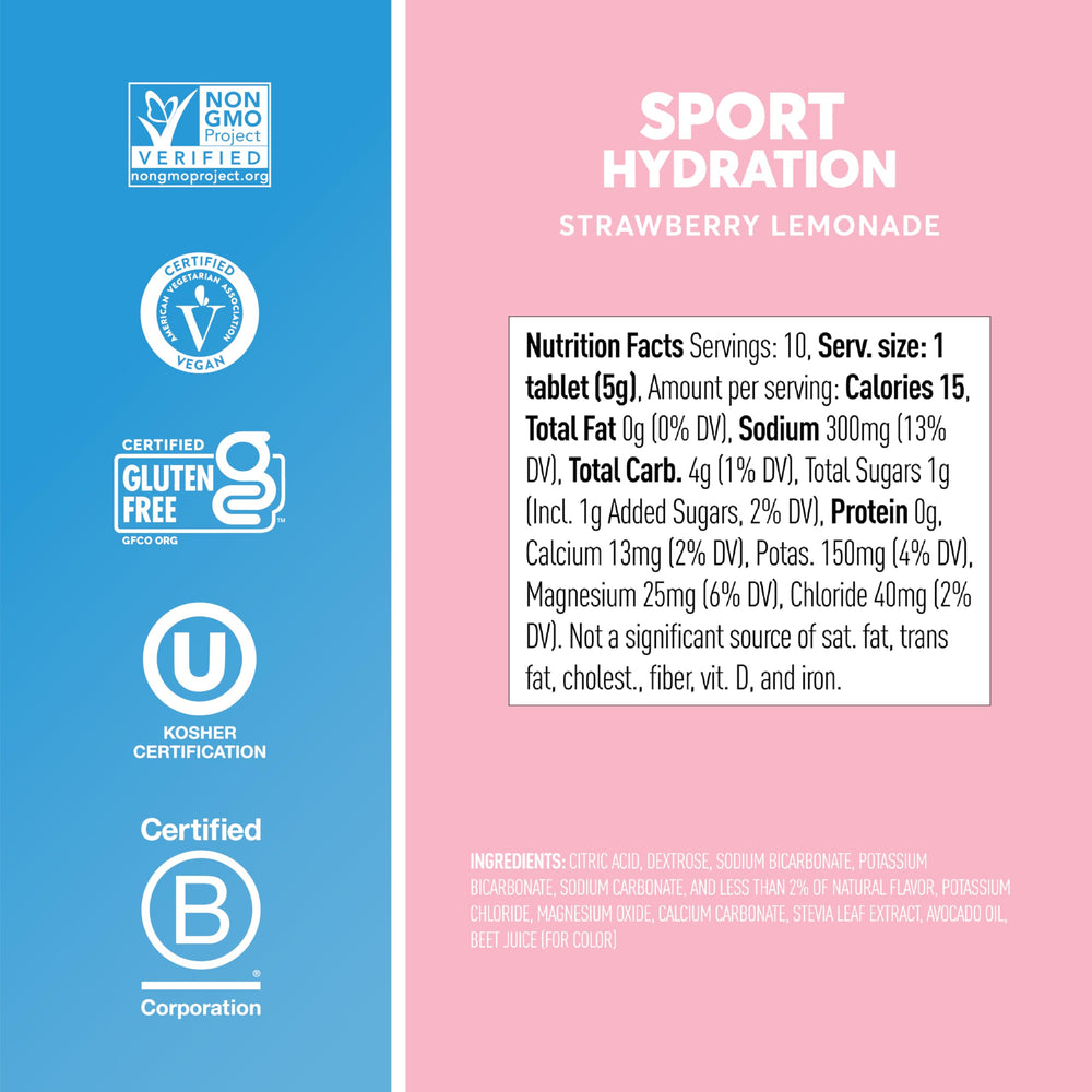 Close-up of Nuun tablet ingredients highlighting vegan, gluten-free formula.
