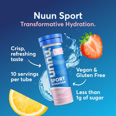 Nuun Sport tablet dissolving in water to restore electrolyte balance for active days.