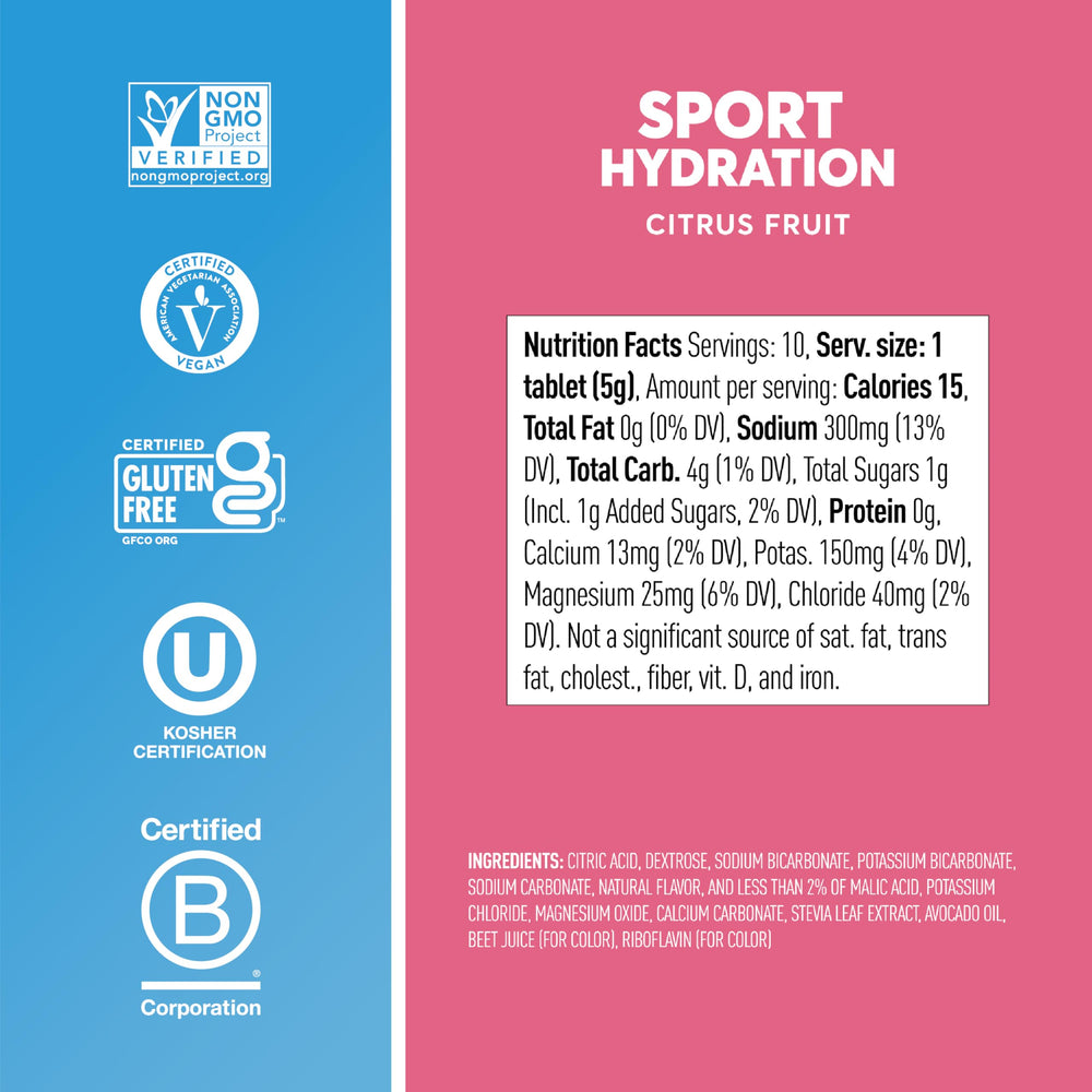 Nuun Sport tablets in a glass showing clean ingredients for hydration