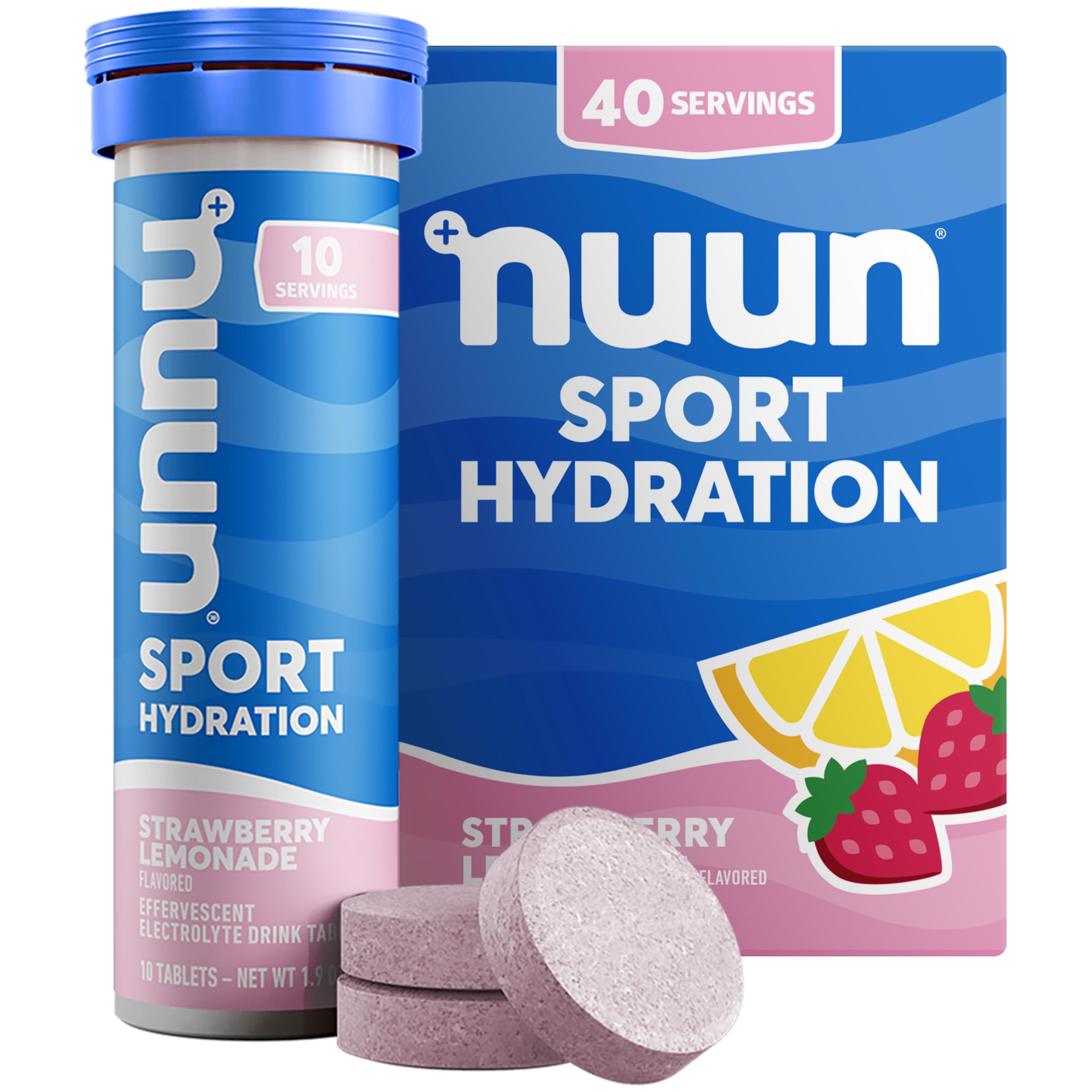 Nuun Sport Strawberry Lemonade tablets in a tube for on-the-go hydration during workouts.