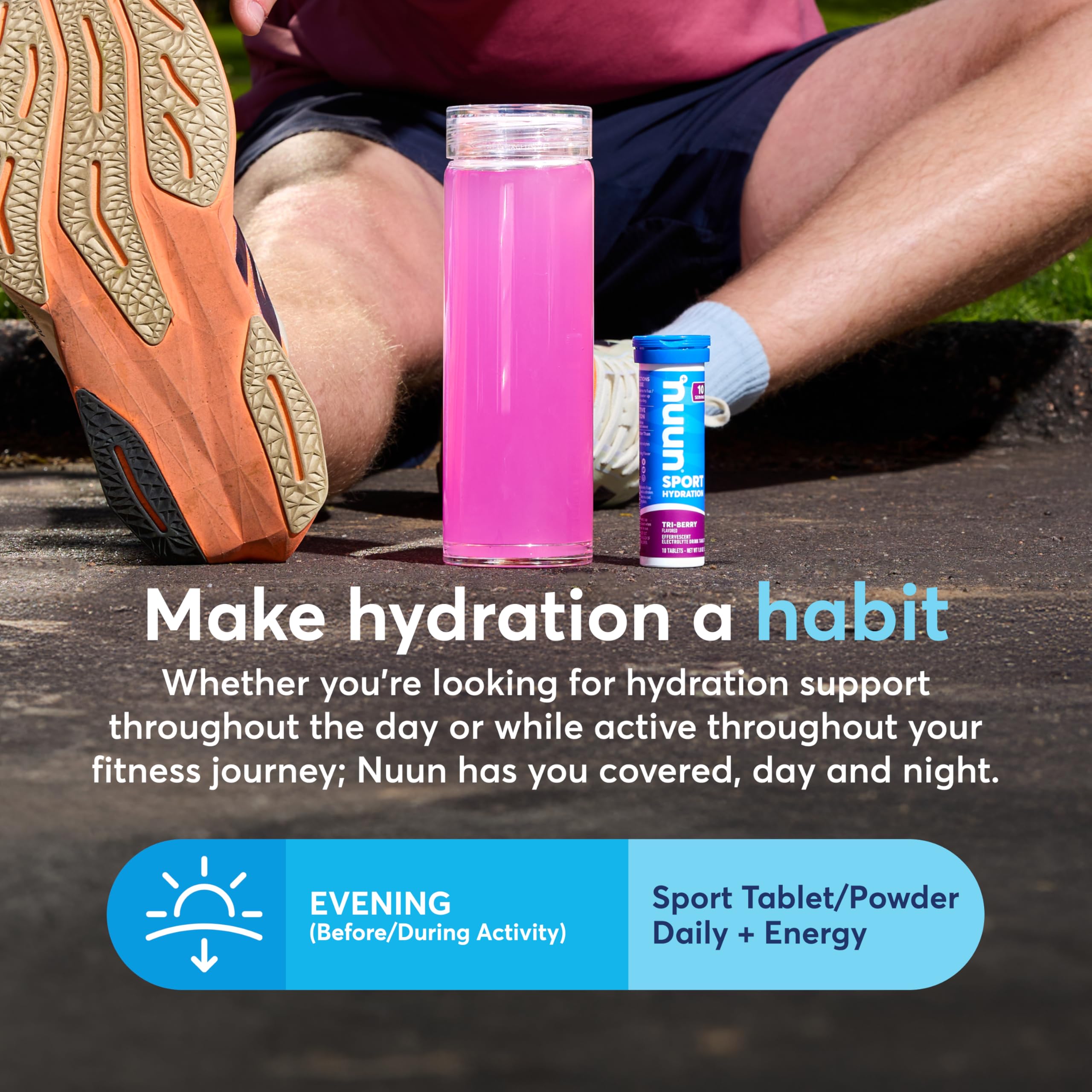 Nuun Tri-Berry glass of water shows refreshing vegan hydration.