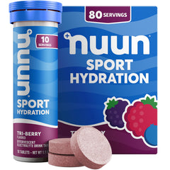 Nuun Tri-Berry tube close-up for on-the-go hydration.